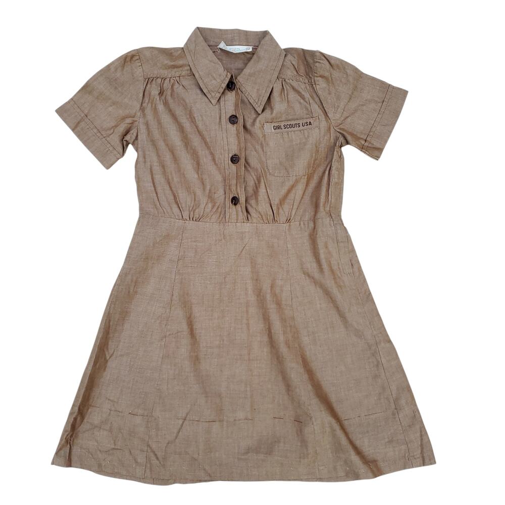 Vintage Girl Scouts Brown Dress Cotton America USA Rockabilly WW2 Atomic